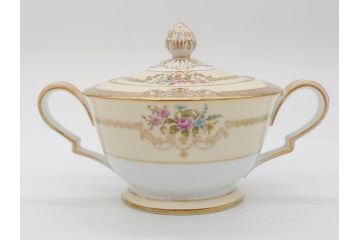 オールドノリタケ　NORITAKE　金彩　ゴールドの装飾が華やかさを演出するチューリン&シュガーポット(花、フラワー、ボンボン入れ、小物入れ、蓋物、洋食器)(R-074113)