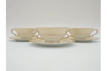 オールドノリタケ　NORITAKE　金彩　繊細なデザインがエレガントな雰囲気を醸し出すスープカップ&ソーサー3客セット(花、フラワー、C&S、洋食器)(R-074114)