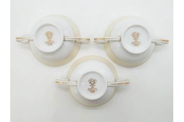 オールドノリタケ　NORITAKE　金彩　繊細なデザインがエレガントな雰囲気を醸し出すスープカップ&ソーサー3客セット(花、フラワー、C&S、洋食器)(R-074114)