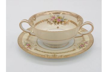 オールドノリタケ　NORITAKE　金彩　繊細なデザインがエレガントな雰囲気を醸し出すスープカップ&ソーサー3客セット(花、フラワー、C&S、洋食器)(R-074114)