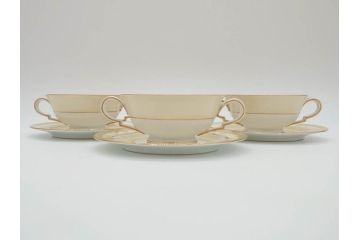 オールドノリタケ　NORITAKE　金彩　繊細なデザインがエレガントな雰囲気を醸し出すスープカップ&ソーサー3客セット(花、フラワー、C&S、洋食器)(R-074115)