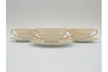 オールドノリタケ　NORITAKE　金彩　繊細なデザインがエレガントな雰囲気を醸し出すスープカップ&ソーサー3客セット(花、フラワー、C&S、洋食器)(R-074116)