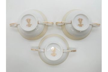 オールドノリタケ　NORITAKE　金彩　繊細なデザインがエレガントな雰囲気を醸し出すスープカップ&ソーサー3客セット(花、フラワー、C&S、洋食器)(R-074116)