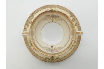 オールドノリタケ　NORITAKE　金彩　繊細なデザインがエレガントな雰囲気を醸し出すスープカップ&ソーサー3客セット(花、フラワー、C&S、洋食器)(R-074116)