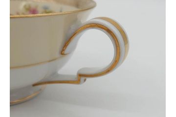 オールドノリタケ　NORITAKE　金彩　繊細なデザインがエレガントな雰囲気を醸し出すスープカップ&ソーサー3客セット(花、フラワー、C&S、洋食器)(R-074116)