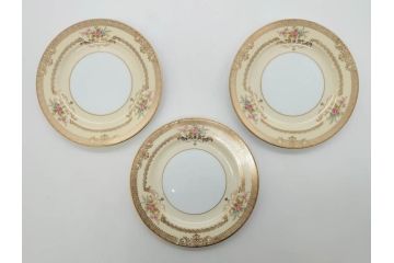 オールドノリタケ　NORITAKE　金彩　繊細なデザインがエレガントな雰囲気を醸し出すスープカップ&ソーサー3客セット(花、フラワー、C&S、洋食器)(R-074116)
