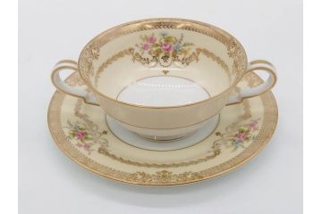 オールドノリタケ　NORITAKE　金彩　繊細なデザインがエレガントな雰囲気を醸し出すスープカップ&ソーサー3客セット(花、フラワー、C&S、洋食器)(R-074116)