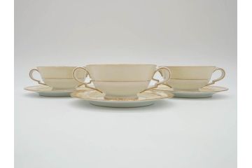 オールドノリタケ　NORITAKE　金彩　繊細なデザインがエレガントな雰囲気を醸し出すスープカップ&ソーサー3客セット(花、フラワー、C&S、洋食器)(R-074117)