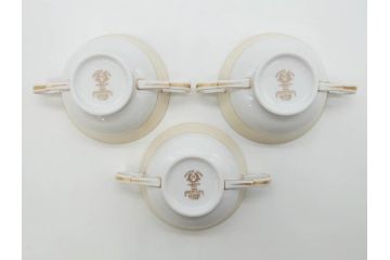 オールドノリタケ　NORITAKE　金彩　繊細なデザインがエレガントな雰囲気を醸し出すスープカップ&ソーサー3客セット(花、フラワー、C&S、洋食器)(R-074117)