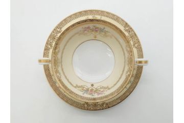 オールドノリタケ　NORITAKE　金彩　繊細なデザインがエレガントな雰囲気を醸し出すスープカップ&ソーサー3客セット(花、フラワー、C&S、洋食器)(R-074117)