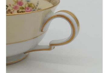 オールドノリタケ　NORITAKE　金彩　繊細なデザインがエレガントな雰囲気を醸し出すスープカップ&ソーサー3客セット(花、フラワー、C&S、洋食器)(R-074117)