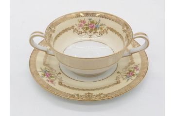オールドノリタケ　NORITAKE　金彩　繊細なデザインがエレガントな雰囲気を醸し出すスープカップ&ソーサー3客セット(花、フラワー、C&S、洋食器)(R-074117)