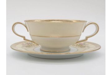 オールドノリタケ　NORITAKE　金彩　繊細なデザインがエレガントな雰囲気を醸し出すスープカップ&ソーサー3客セット(花、フラワー、C&S、洋食器)(R-074117)