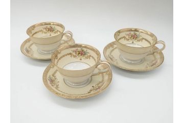 オールドノリタケ　NORITAKE　金彩　ティータイムが華やかになるティーカップ&ソーサー3客セット(花、フラワー、C&S、洋食器)(R-074118)