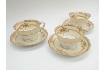 オールドノリタケ　NORITAKE　金彩　ティータイムが華やかになるティーカップ&ソーサー3客セット(花、フラワー、C&S、洋食器)(R-074118)