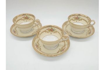 オールドノリタケ　NORITAKE　金彩　ティータイムが華やかになるティーカップ&ソーサー3客セット(花、フラワー、C&S、洋食器)(R-074118)