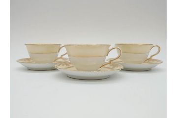 オールドノリタケ　NORITAKE　金彩　ティータイムが華やかになるティーカップ&ソーサー3客セット(花、フラワー、C&S、洋食器)(R-074118)
