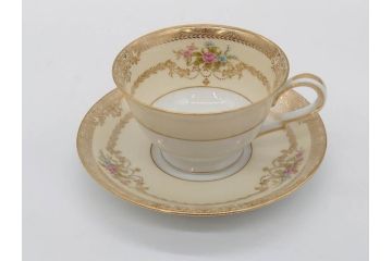 オールドノリタケ　NORITAKE　金彩　ティータイムが華やかになるティーカップ&ソーサー3客セット(花、フラワー、C&S、洋食器)(R-074118)