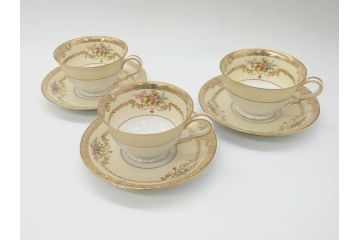 オールドノリタケ　NORITAKE　金彩　ティータイムが華やかになるティーカップ&ソーサー3客セット(花、フラワー、C&S、洋食器)(R-074119)