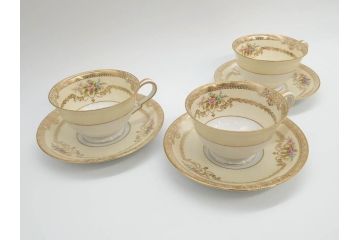 オールドノリタケ　NORITAKE　金彩　ティータイムが華やかになるティーカップ&ソーサー3客セット(花、フラワー、C&S、洋食器)(R-074119)