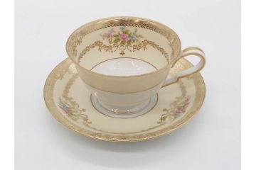 オールドノリタケ　NORITAKE　金彩　ティータイムが華やかになるティーカップ&ソーサー3客セット(花、フラワー、C&S、洋食器)(R-074119)