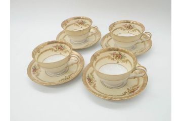 オールドノリタケ　NORITAKE　金彩　ティータイムが華やかになるティーカップ&ソーサー4客セット(花、フラワー、C&S、洋食器)(R-074120)