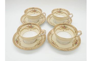 オールドノリタケ　NORITAKE　金彩　ティータイムが華やかになるティーカップ&ソーサー4客セット(花、フラワー、C&S、洋食器)(R-074120)