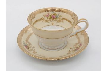 オールドノリタケ　NORITAKE　金彩　ティータイムが華やかになるティーカップ&ソーサー4客セット(花、フラワー、C&S、洋食器)(R-074120)