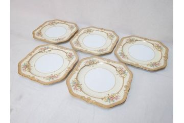 オールドノリタケ　NORITAKE　金彩　洗練されたフォルムが優雅な雰囲気を醸し出すプレート5枚セット(花、フラワー、皿、洋食器)(R-074123)