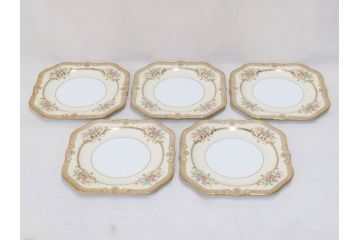 オールドノリタケ　NORITAKE　金彩　洗練されたフォルムが優雅な雰囲気を醸し出すプレート5枚セット(花、フラワー、皿、洋食器)(R-074123)