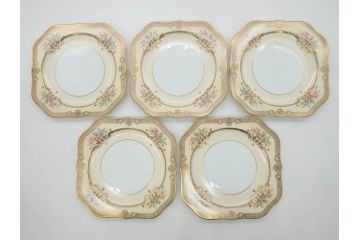 オールドノリタケ　NORITAKE　金彩　洗練されたフォルムが優雅な雰囲気を醸し出すプレート5枚セット(花、フラワー、皿、洋食器)(R-074123)