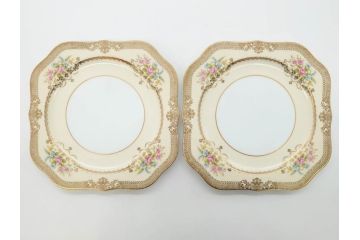 オールドノリタケ　NORITAKE　金彩　洗練されたフォルムが優雅な雰囲気を醸し出すプレート5枚セット(花、フラワー、皿、洋食器)(R-074123)