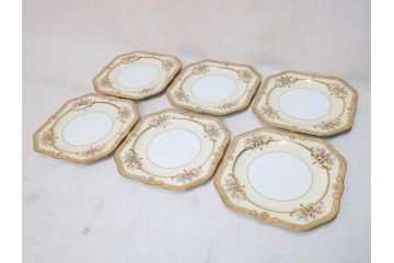オールドノリタケ　NORITAKE　金彩　洗練されたフォルムが優雅な雰囲気を醸し出すプレート6枚セット(花、フラワー、皿、洋食器)(R-074124)