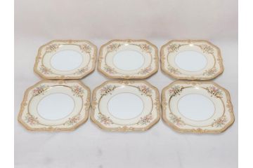 オールドノリタケ　NORITAKE　金彩　洗練されたフォルムが優雅な雰囲気を醸し出すプレート6枚セット(花、フラワー、皿、洋食器)(R-074124)