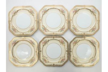 オールドノリタケ　NORITAKE　金彩　洗練されたフォルムが優雅な雰囲気を醸し出すプレート6枚セット(花、フラワー、皿、洋食器)(R-074124)