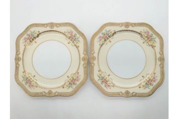 オールドノリタケ　NORITAKE　金彩　洗練されたフォルムが優雅な雰囲気を醸し出すプレート6枚セット(花、フラワー、皿、洋食器)(R-074124)