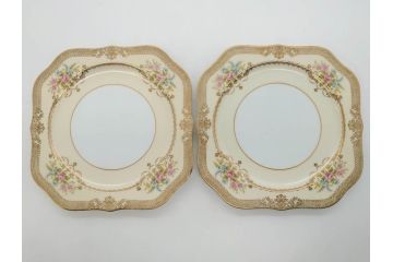 オールドノリタケ　NORITAKE　金彩　洗練されたフォルムが優雅な雰囲気を醸し出すプレート6枚セット(花、フラワー、皿、洋食器)(R-074124)