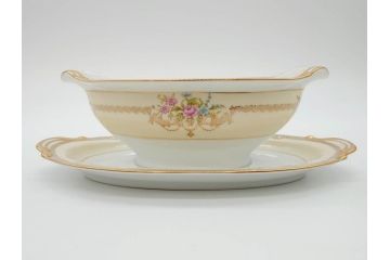 オールドノリタケ　NORITAKE　金彩　幅広いシーンで活躍してくれるオーバルプレート&グレービーボート&ボウルセット(花、フラワー、皿、洋食器、ソースボート、グレイビー)(R-074127)