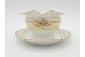 オールドノリタケ　NORITAKE　金彩　幅広いシーンで活躍してくれるオーバルプレート&グレービーボート&ボウルセット(花、フラワー、皿、洋食器、ソースボート、グレイビー)(R-074127)