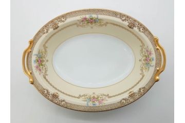 オールドノリタケ　NORITAKE　金彩　幅広いシーンで活躍してくれるオーバルプレート&グレービーボート&ボウルセット(花、フラワー、皿、洋食器、ソースボート、グレイビー)(R-074127)