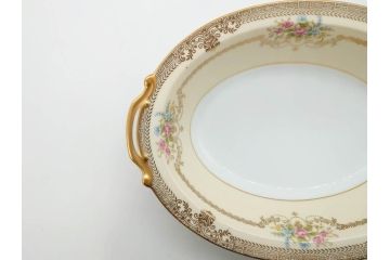 オールドノリタケ　NORITAKE　金彩　幅広いシーンで活躍してくれるオーバルプレート&グレービーボート&ボウルセット(花、フラワー、皿、洋食器、ソースボート、グレイビー)(R-074127)