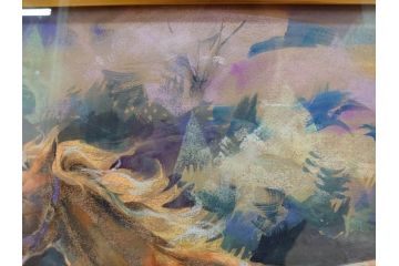 真作　赤石文雄　「悠」　8号　躍動感のある色使いに思わず見惚れてしまうパステル画(馬の親子、動物、ウマ、うま、絵画、額装、箱付き)(R-074130)
