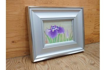 【真作】 京都　日本画家　井上富夫　「花菖蒲」(共シール、絵画、額装、箱付き)(R-074131)
