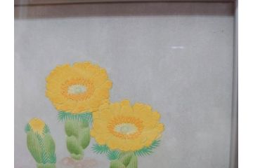 真作　京都　日本画家　井上富夫　「福寿草」(共シール、絵画、額装、箱付き)(R-074132)