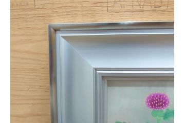 真作　京都　日本画家　井上富夫　「薊」(アザミ、共シール、絵画、額装、箱付き)(R-074133)