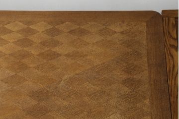フランスアンティーク　オーク材　すらっと伸びた猫脚に施されたデザインが上品なパーケットリーエクステンションテーブル(ダイニングテーブル、4人掛け、6人掛け、食卓)(R-074134)