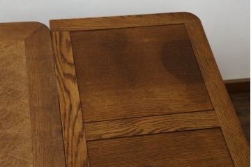 フランスアンティーク　オーク材　すらっと伸びた猫脚に施されたデザインが上品なパーケットリーエクステンションテーブル(ダイニングテーブル、4人掛け、6人掛け、食卓)(R-074134)