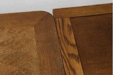 フランスアンティーク　オーク材　すらっと伸びた猫脚に施されたデザインが上品なパーケットリーエクステンションテーブル(ダイニングテーブル、4人掛け、6人掛け、食卓)(R-074134)