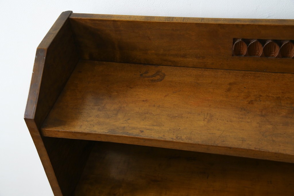 和製アンティーク　カバ材　ナラ材　彫刻と象嵌入り!　楔式のレトロな本棚　(R-074139)