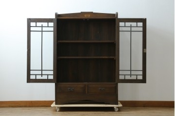 和製アンティーク　上手物!!　栓材　象嵌入り　扉のデザインが目を引く本箱　(R-074142)